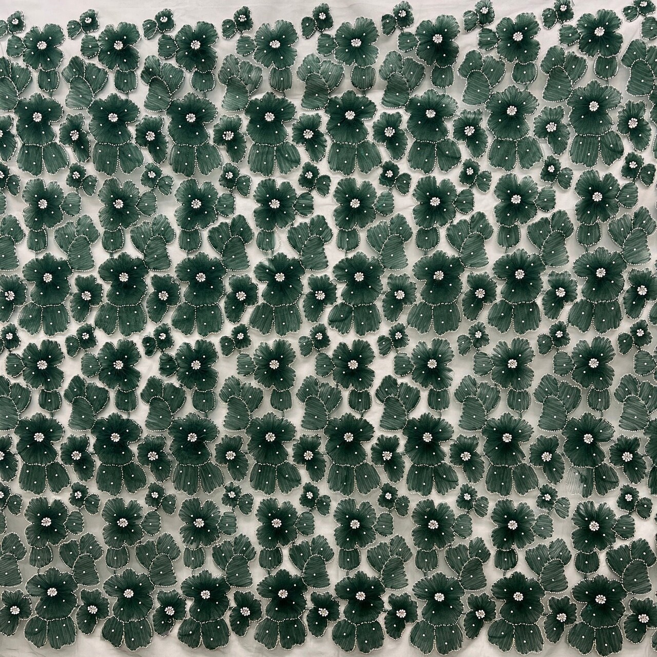 1 Yard Exquisite Champagne Beaded 3D Floral Lace Fabric on Net Mesh 52 inch Width